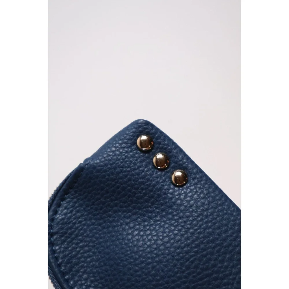 Pretty Simple Dual Pouch Wristlet Navy Blue Woven Pebbled NWT